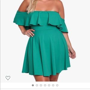 Off shoulder strapless ruffle mini swing dress